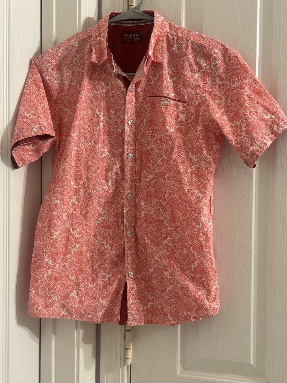 Short-Sleeve Button-Down Shirt in Coral Paisley - Kids